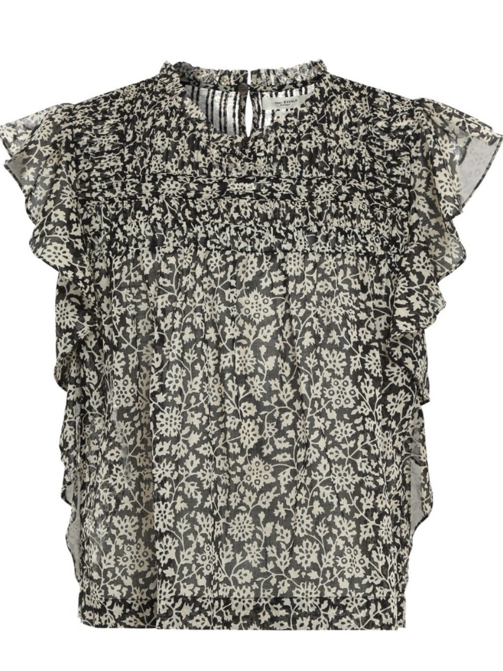 ISABEL MARANT ÉTOILÉ Layona top black and Cream Floral Ruffle Sleeve Blouse